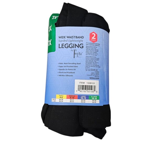 Felina New Sueded Lightweight Wide Waistband Athletic Black Leggings 2-Pack - Picture 4 of 5